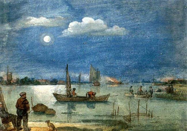 AVERCAMP, Hendrick Fishermen by Moonlight Spain oil painting art